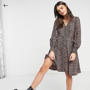 NEVER USED Y.A.S mini skater dress with v neck in brown animal print